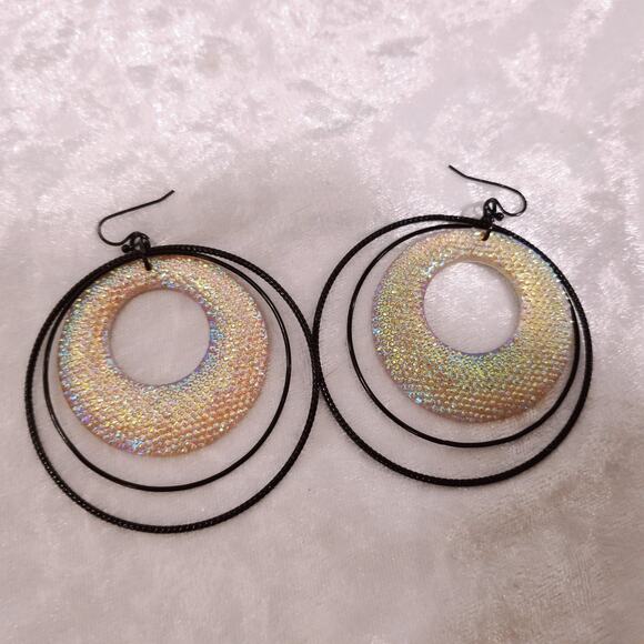 Black and sparkly 2 1/2'' dangle drop earrings 1.1729 - Picture 3 of 6